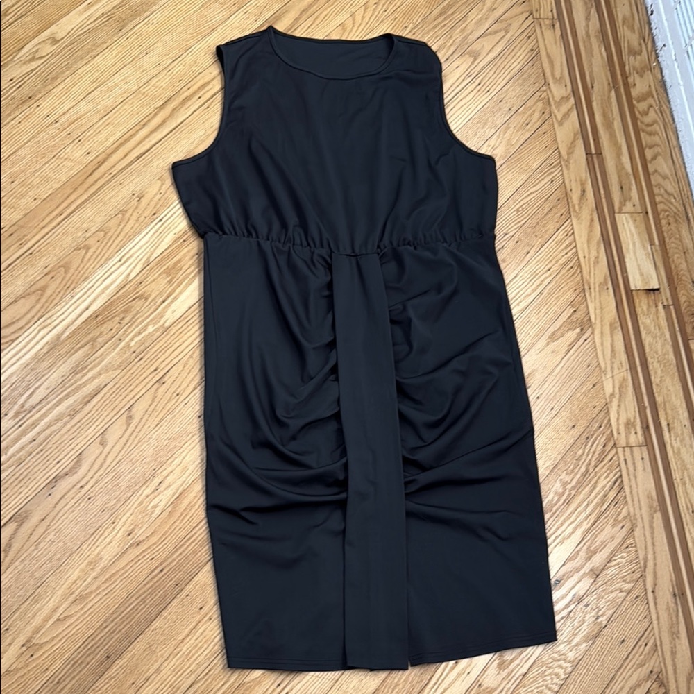 Emery Rose Black Ruched Belted Midi Dress 4XL Sleeveless Pullover Stretch